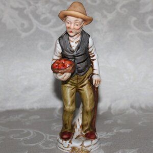 Vintage Bisque Figurine Grandpa Carrying Apples